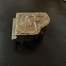 Vintage Gold Tone Metal Ballerina and Lady Playing Harp Piano Trinket Box picture