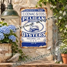 Houma Louisiana Pelican Brand Oysters Historic Seafood Wall Sign unframed art picture