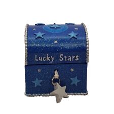 Vintage Small CLAIRE'S Blue Lucky Stars Trinket Box For Luck Year Y2K  2000 picture