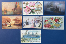 7 Ocean Liners, Ships Greetings Antique Postcards. EMB, Gold, Flowers, Ladies picture