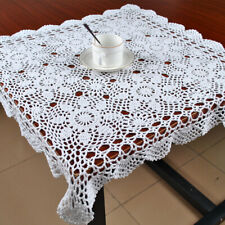 White Vintage Hand Crochet Lace Tablecloth Square Cotton Table Cloth Topper 23