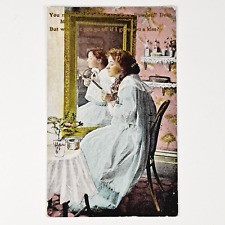 ANTIQUE 1910 POST CARD LOVE & ROMANCE PREPARING FOR COURTSHIP POSTCARD - POSTED picture