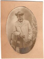 CIRCA 1890s CDV AFRICAN HANDSOME DAPPER AMERICAN MAN IN COWBOY HAT HOLDING CANE picture
