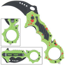 Spring Assisted Karambit Pocket Knife EDC Tactical Hawkbill Zombie Green Folding picture