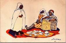 Africa Artist Signed Sandoz African People Vintage Postcard B154 picture
