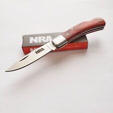 NRA Pocket Knife Wood Handle Lockback Plain Edge Blade picture