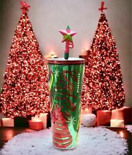 Starbucks Xmas Holiday Ribbon Trees Star Straw Topper 24oz Cold Cup Tumbler 2023 picture