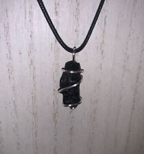 Handmade Tektite Meteorite Silver Tone wire wrapped pendant Reiki Necklace picture