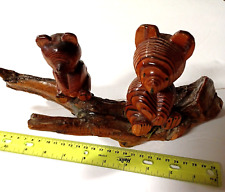 Vintage Hand Carved Wood Figurines 2 Bears Sculpture picture