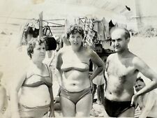 1960s Two Pretty Mature Women Bikini Shirtless Man Beach Vintage B&W Photo picture