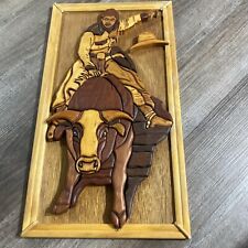 Rare Robert L Jennings Handcrafted Wood Art Bull Rider Western Woodwork Art picture