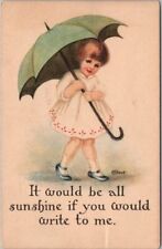 c1910s Comic Greetings Postcard Girl with Umbrella / Artist-Signed R.J. BEST picture