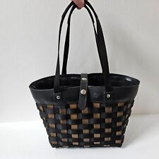 Longaberger To Go Small Shopping Tote Basket Black Woven Nylon Leather Purse Bag picture