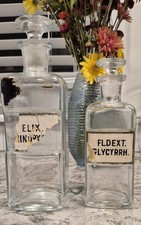 Antique Apothecary Medicine Bottles  W/stoppers. Peeling Ceramic Labels picture