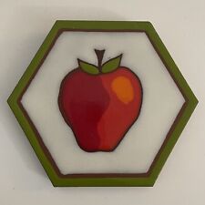 Vintage Hand Painted Texeramics Quarry Tile Trivet 7” Red Apple Green Border picture