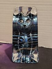 Kriff Design Cat Blue  and Black Stripes Glass Paperweight Figurine picture