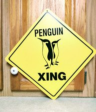 Penguin Yellow Crossing Sign Novelty Xing Road Warning Diamond 12x12 picture