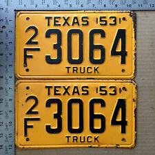 Texas 1953 truck license plate pair 2F 3064 YOM DMV clear Ford Chevy Dodge 1580 picture