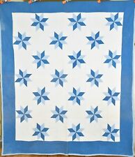 Wonderful Vintage 30's Blue & White Pieced Stars Antique Quilt picture