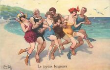 1920s Art Postcard A/S Arthur Thiele Le Joyeux Baigneurs, Dancing Bathers, Beach picture