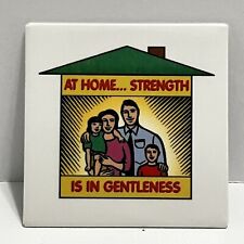 Domestic Violence Button Pin At Home Strength is in Gentleness Badge Square picture