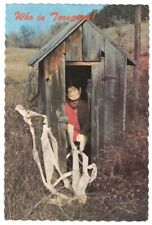 Who in Darnation Man in Outhouse Humorous Postcard Posted picture