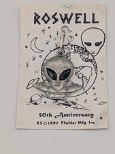 Vintage 97' RARE Roswell 50th Anniversary Alien UFO Pendant Necklace Sci Fi Gift picture