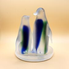 Partylite Penguin Candle Holder Frosted Glass Votive Blue Green 5