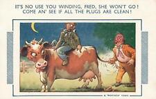 1953 VINTAGE Comic Bamforth Silly Drunks Try to Use a Cow as Motor Car POSTCARD picture