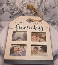 Love Makes A Family Decorative Wood Frame White (4) 3”x3” Photo Slots 11.5”x7.5” picture
