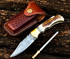 SHARDBLADE Hand Forged Damascus Steel Folding Pocket Knife Stag/Antler Handle picture