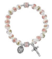 8mm Pink Ceramic 2 Decade Rosary Stretch Bracelet Comes Carded picture