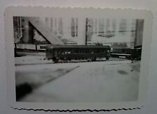 Vintage B&W Photo Electric Toy Train Track Room Passenger Car Scalloped Edges picture
