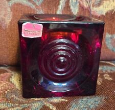 Vtg Viking Bullseye Cube Glass Candle Holder 1970s MCM Mid-Century Ruby Red  picture