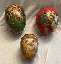 3 VINTAGE Faberge PAPER MACHE EASTER EGGS From GERMANY ~ CANDY Container 🐣 picture