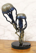 Brass Colorful Nautical Jellyfish Pair Floating In The Sea Statue On Marble Base picture