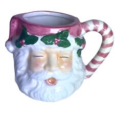 VTG K's Collection Dollar Tree Ceramic Santa Jolly Face Mug Candy Cane Handle picture