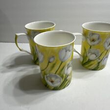 Stechcol Fine Bone China Rose England Flower Coffee Mugs yellow white Set Of 3 picture