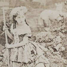 Lil Bo Peep Minds Her Sheep Little Girl Nursery Rhyme Photo Stereoview G285 picture