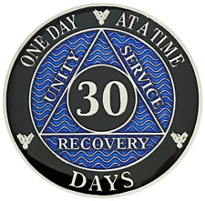 AA 30 Days Blue, Silver Color Plated Coin, Alcoholics Anonymous Medallion picture