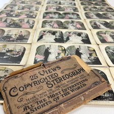 Stereoview 25 Card Courtship Story Set Hand Colored Victorian Marriage Scenes picture