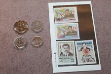 Original Pre 2003 Iraqi Coin and Stamp Lot, 4 Coins & 4 Saddam Stamps in Total picture