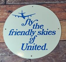 VINTAGE UNITED AIRLINES PORCELAIN AVIATION FRIENDLY SKIES AIRLINE SERVICE SIGN picture