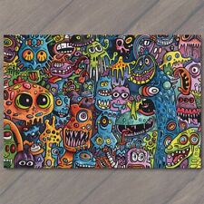 POSTCARD Monsters Colorful Trippy Psychedelic Surrealism Doodle Art Graffiti Fun picture