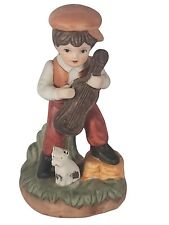 VTG Village Boy & Dog Playing Violin Figurine Ceramic Porcelain 4.5