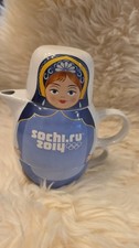 2014 Sochi Russian Winter Olympics Nesting Doll Tea For One Stackable Set Teapot picture