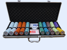 500ct. Monte Carlo Poker Club 14g Clay Chip Set - Aluminum Case, Cards & Button picture
