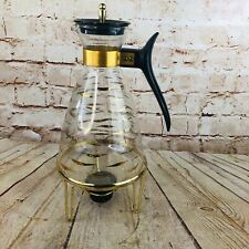 vtg mcm pyrex coffee pot carafe glass gold diamond w burner stand 10 cup picture