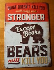 Rustic Vintage Bears Cabin Tin Sign Log Lodge Primitive Home Decor NEW picture