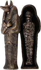 5.5" Egyptian Anubis Sarcophagus Coffin Figurine with Mummy Insert Collectible picture